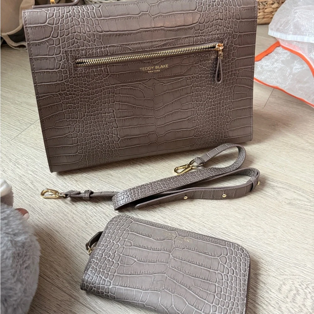 Teddy Blake Taupe Croc-Embossed Leather Satchel